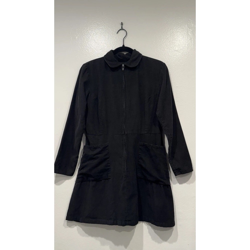 Samantha Pleet Leap Dress Black Zip Front Size 4 Mini Long Sleeve Retro READ